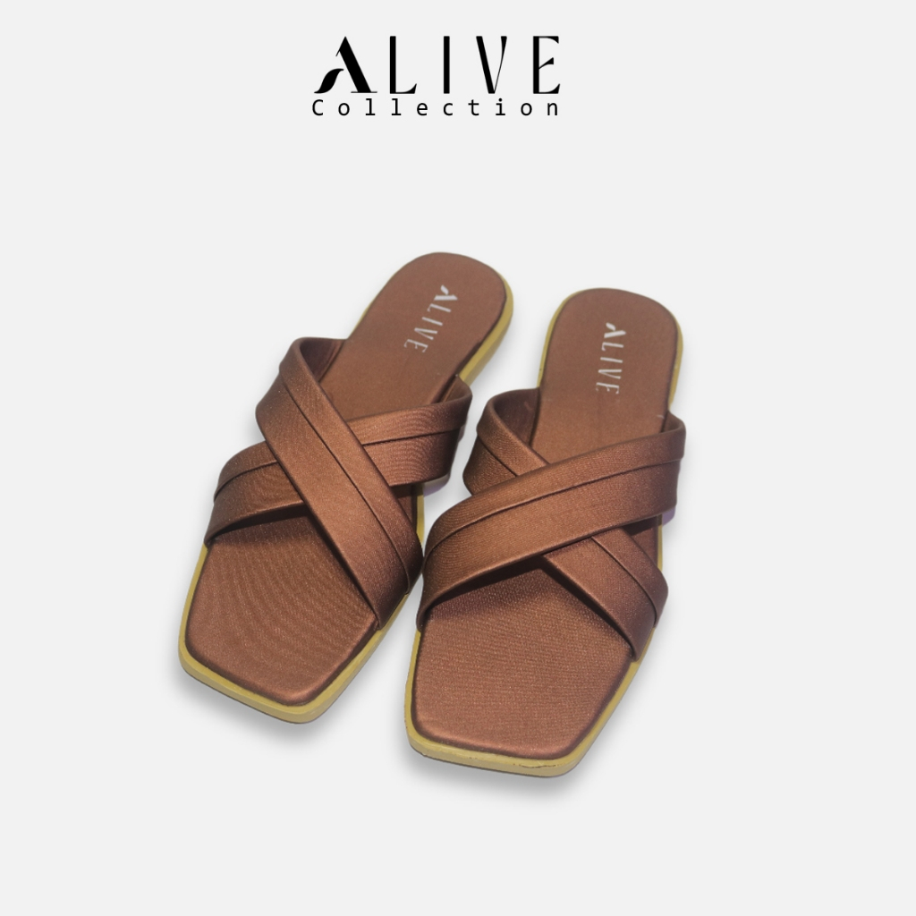ALIVE - Sandal Flat Wanita NAGITA Cokelat by Alive Collection sendal kekinian ORIGINAL - Sandal Mura