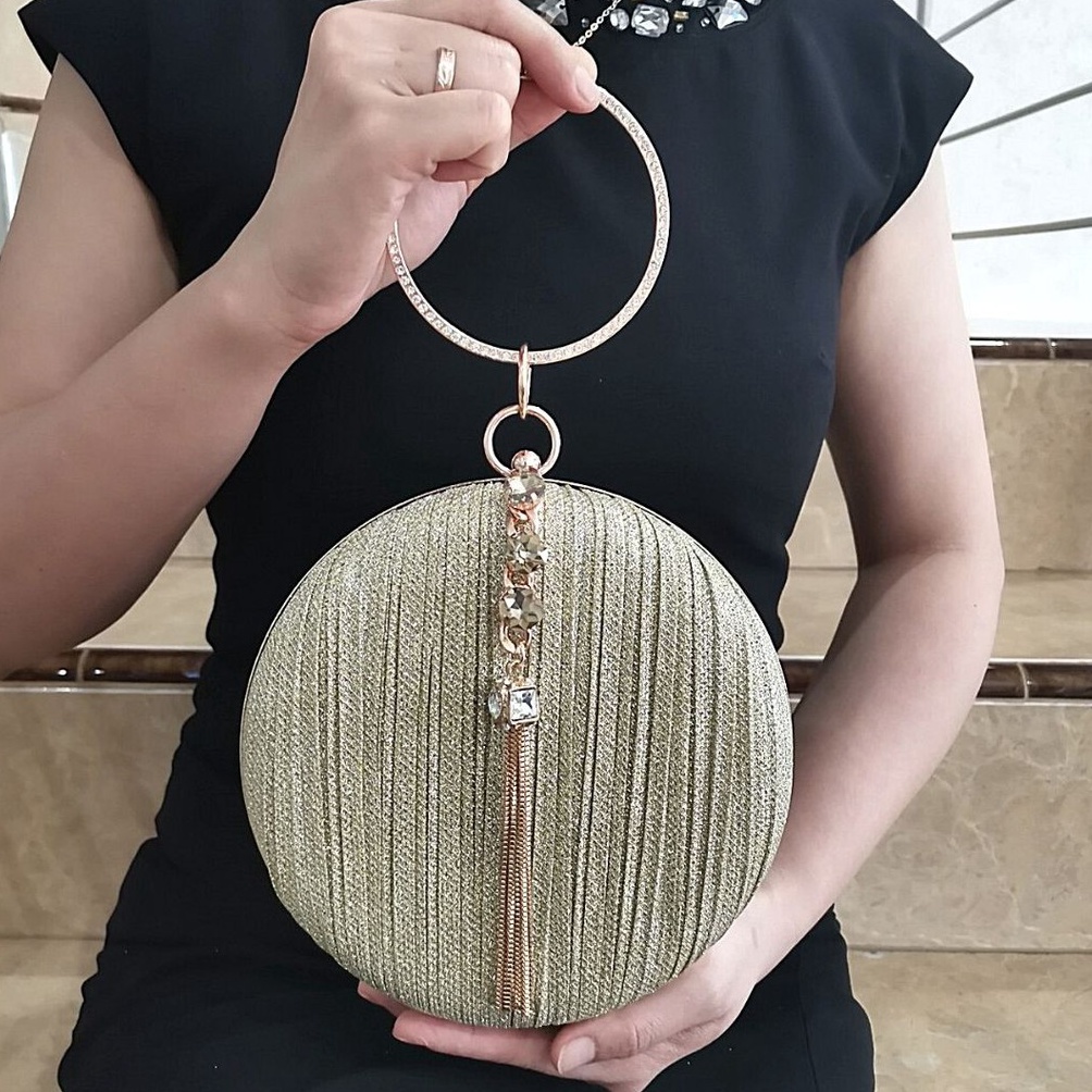 KODE X97U Tas Pesta Kondangan Wanita Import Mewah Kristal Kain Satin Lucu Bulat Wisuda 7271 KLIKSIST