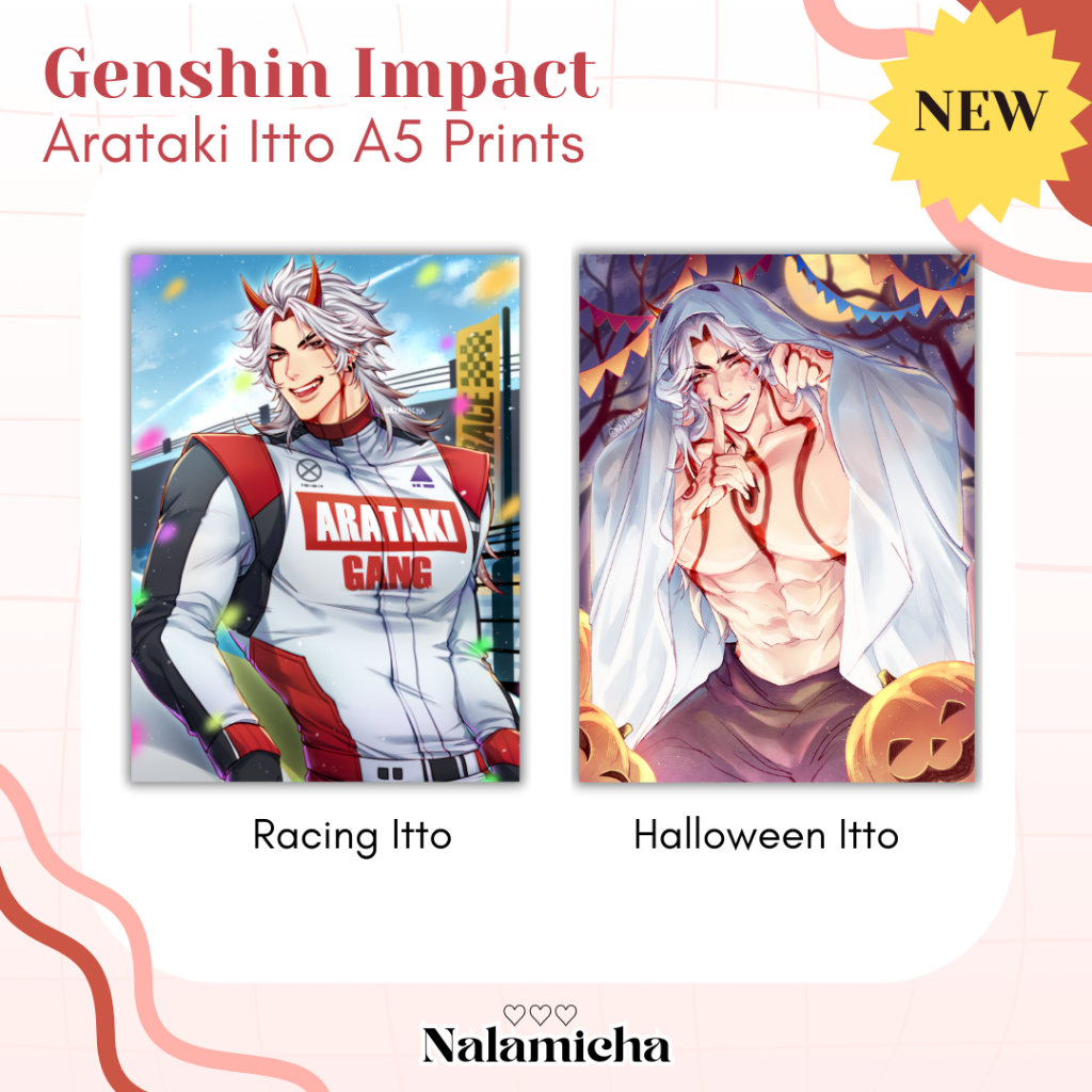 Genshin Impact GI Arataki Itto A5 Art Print Racing Itto Hoyofest Halloween Itto by Nalamicha Art