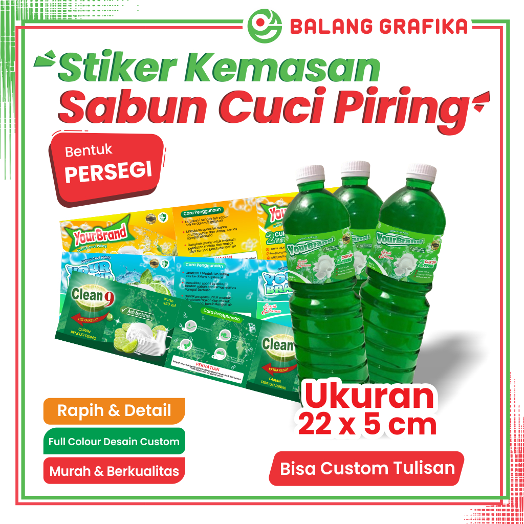 

Cetak Stiker Kemasan Sabun Cuci Piring Label Cutom Sabun Model Persegi Ukuran 22 x 5 cm