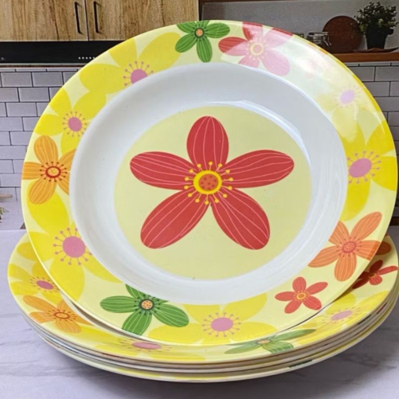 3pcs Piring Melamine Piring makan Melamine Piring Melamine Bunga Piring Cantik Bulat