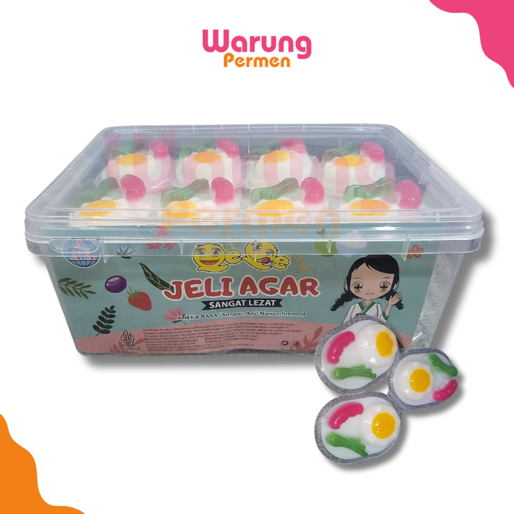 Permen Jelly Bentuk Telur Sayur / Jeli Agar Agar Telor Ceplok Viral / Jajan Makanan Lunak Isi 40 Pcs