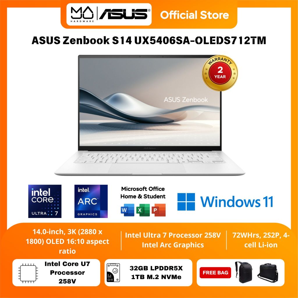 Laptop ASUS Zenbook S 14 OLED UX5406SA OLEDS712TM - Scandinavian White