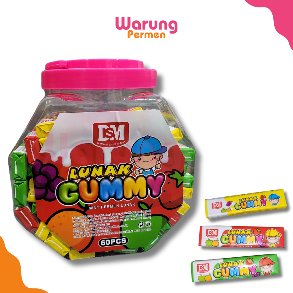 

Permen SDM Lunak Gummy / Aneka Rasa Buah Buahan / Jajanan Jaman Dulu Jadul 1 Pack Isi 60 Pcs