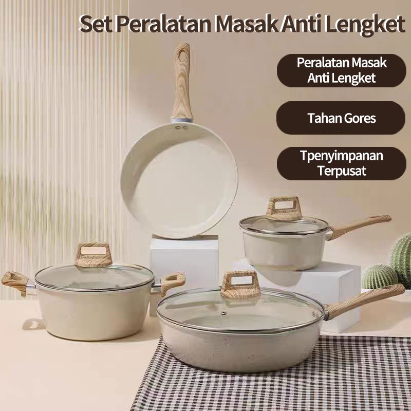 Granite Antilengket Peralatan Masak Dapur 7PCS Untuk Semua Kompor Panci Wajan Penggorengan | Granit 