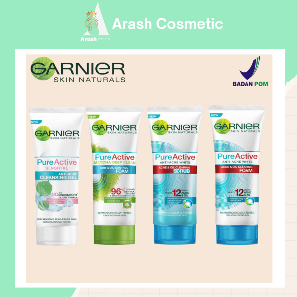 GARNIER SKIN PURE ACTIVE 100ML l SENSITIVE l ANTI ACNE l CLEANSING GEL l MATCHA l SABUN CUCI MUKA