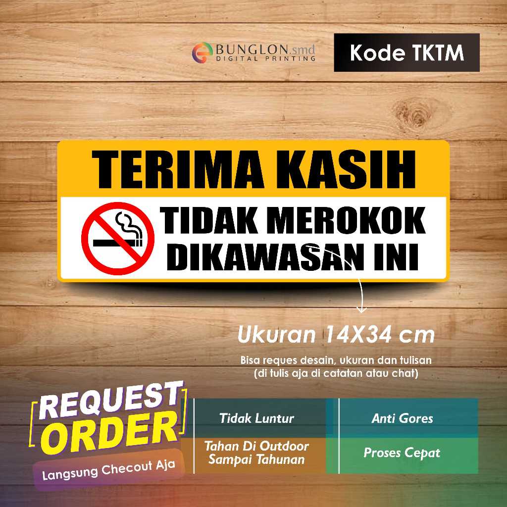 

STIKER TERIMA KASIH TIDAK MEROKOK DI AWASAN INI + LAMNASI KODE TKTM KUNING