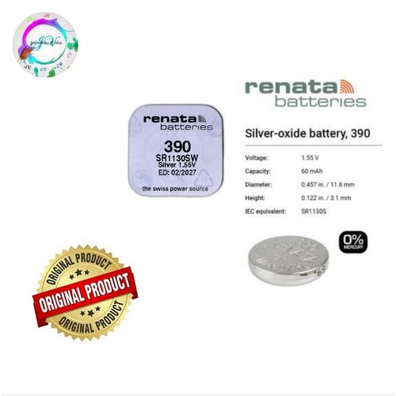 Baterai 390 SR1130SW Renata Original Baterai Jam Tangan LR1140 AG10