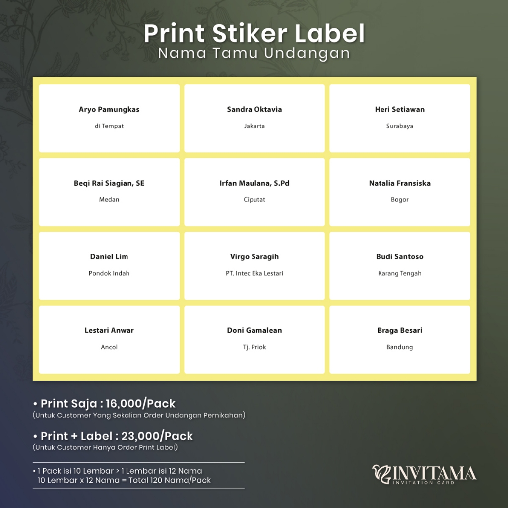

Print Stiker Label / Stiker Nama Tamu Undangan Pernikahan