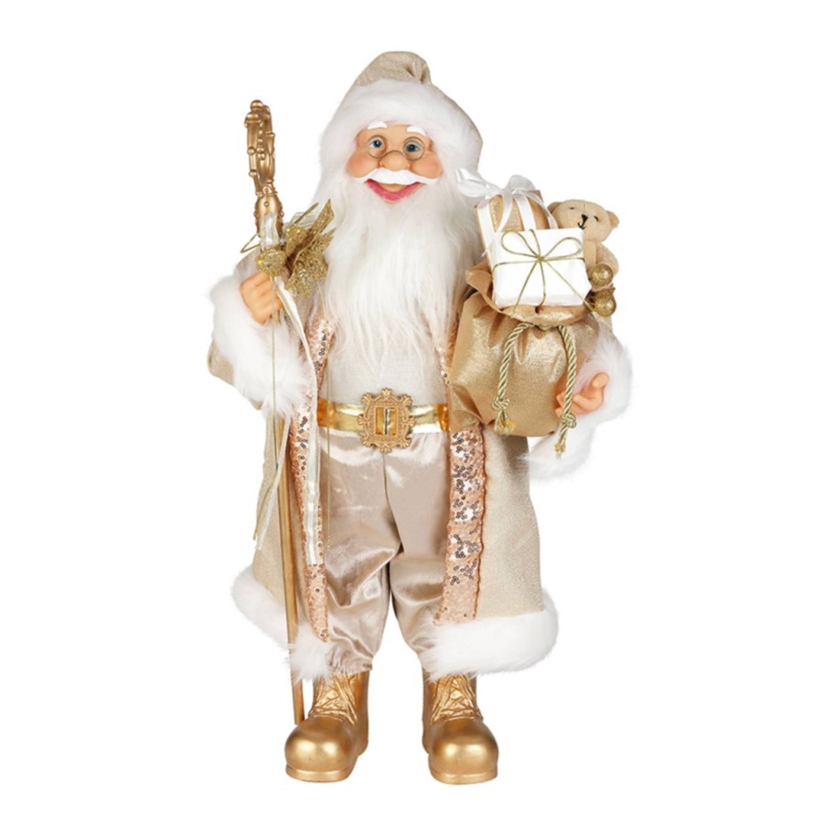 Noelle 60 Cm Patung Boneka Santa Miniatur Dekorasi Natal Christmas Santa Standing Gold Emas