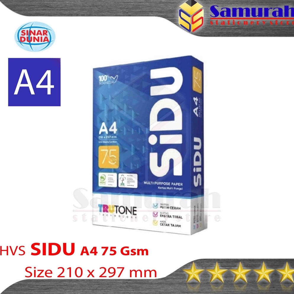 

KODE TKRU7 Kertas HVS Sinar Dunia A4 75 Gsm HVS Sidu A4 75 Gram Kertas Print Kantor HVS Putih Sidu 75gsm