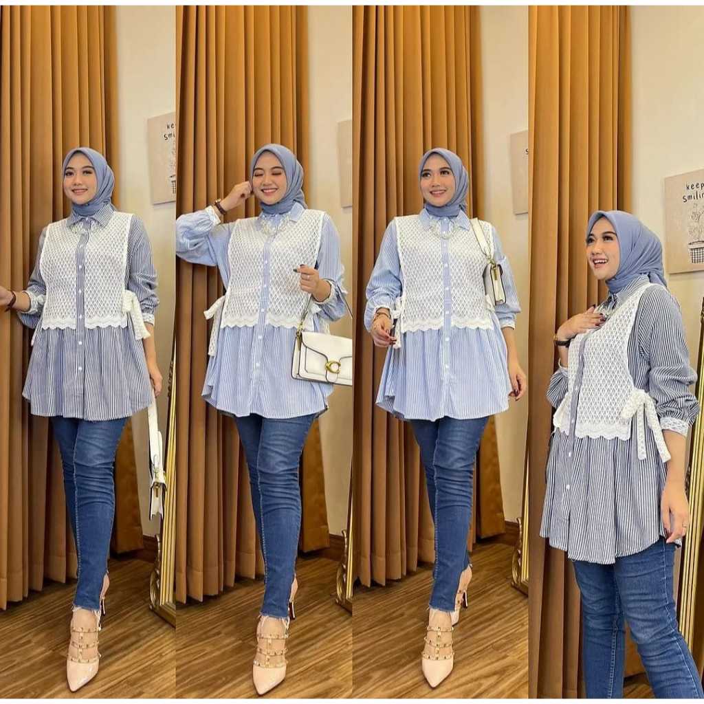 ATASAN KEMEJA WANITA KOMBINASI BURKAT // KEMEJA WANITA BASIC KOMBINASI ROMPI KEKINIAN