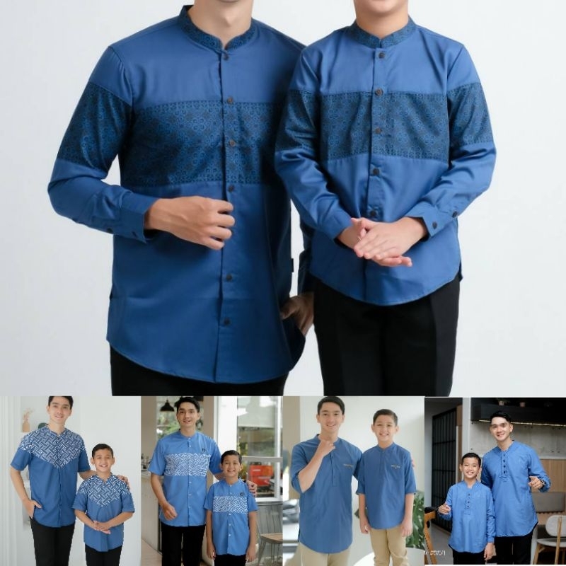 Baju Koko Couple Pria Ayah Dan Anak Warna Biru Denim Series
