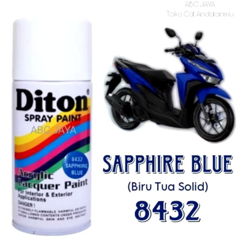 Cat Pylok Diton Saphire Blue 8432 Sapphire Blue 8432 Biru Mengkilap Solid Honda 300ml