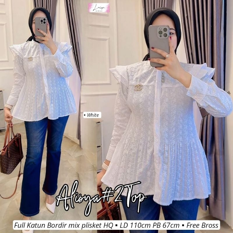Baju Kemeja Blouse Wanita Bahan Katun Bordir Premium Alisya #2 Top Blus Terbaru Kekinian