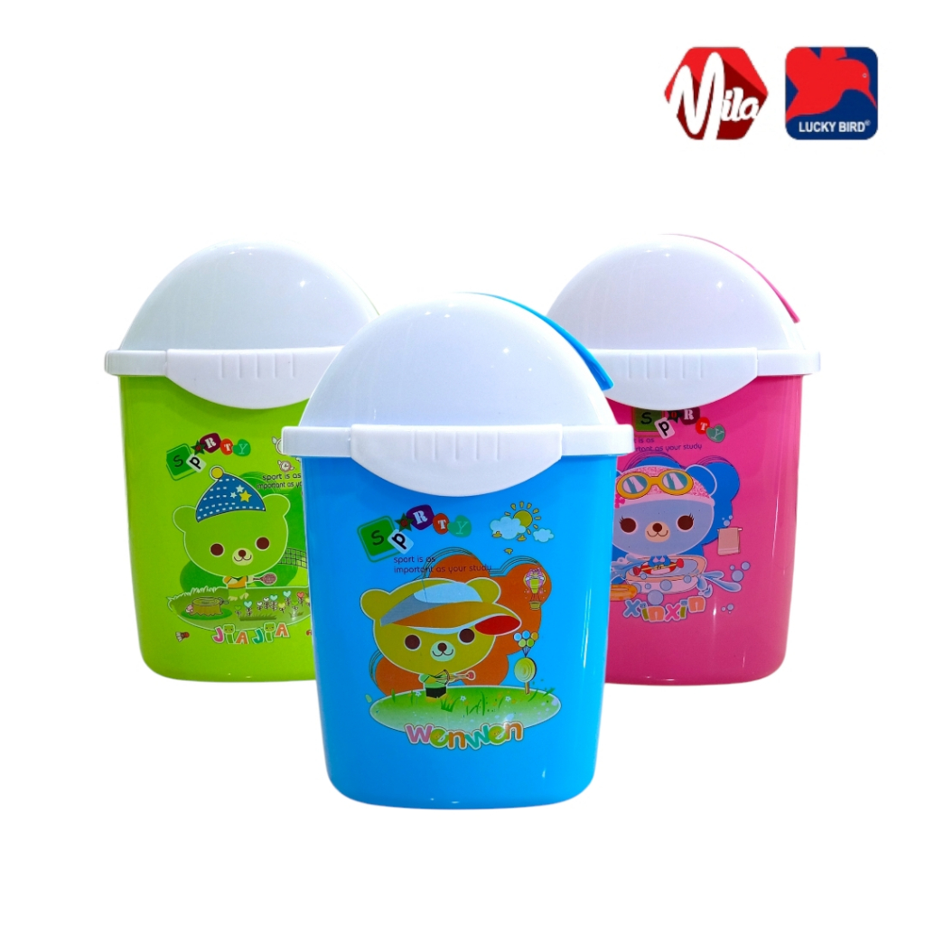 Tempat Sampah Lucu Dengan Tutup LUCKY BIRD Bahan Plastik Anti Pecah