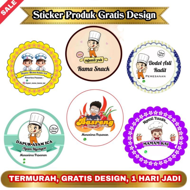 

(MINIMAL ORDER 100 PCS) STIKER PRODUK KEMASAN MAKANAN , CEMILAN MOTIF CHEF CWO KARAKTER BISA DIGANTI