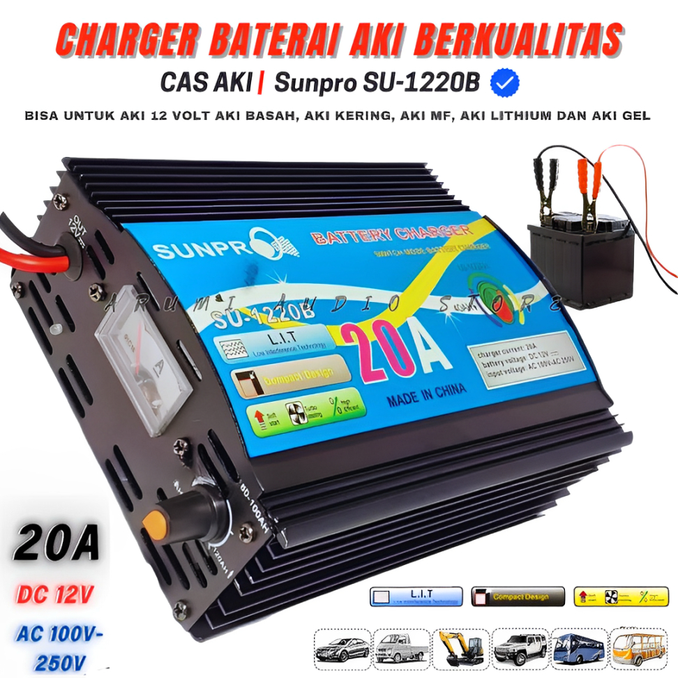 Battery Charger Sunpro Su-1220b - Cas Aki Sunpro Su 1220b Casan Aki | Charger Aki 12v 20 Amper Sunpr
