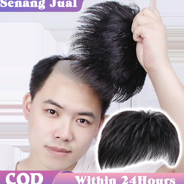 TRENDTERBARU Hairclip Pria Wig Pria Rambut Asli Rambut Palsu Pria Botak Rambut Simulasi