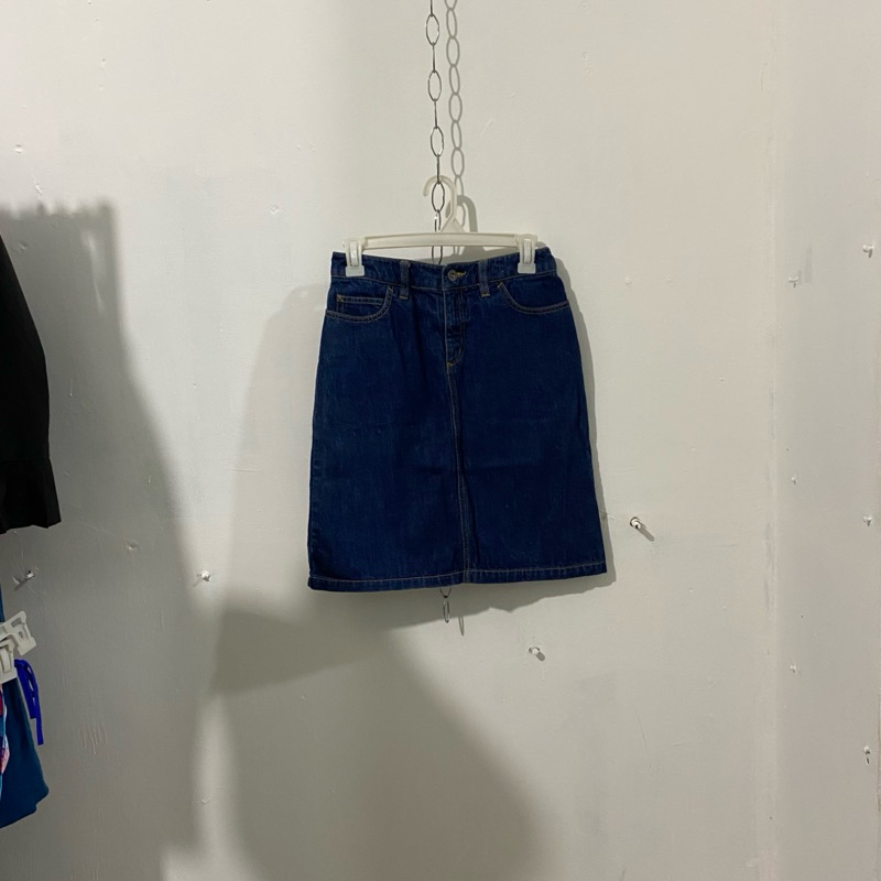 Rok span denim midi biru s-m kecil muji