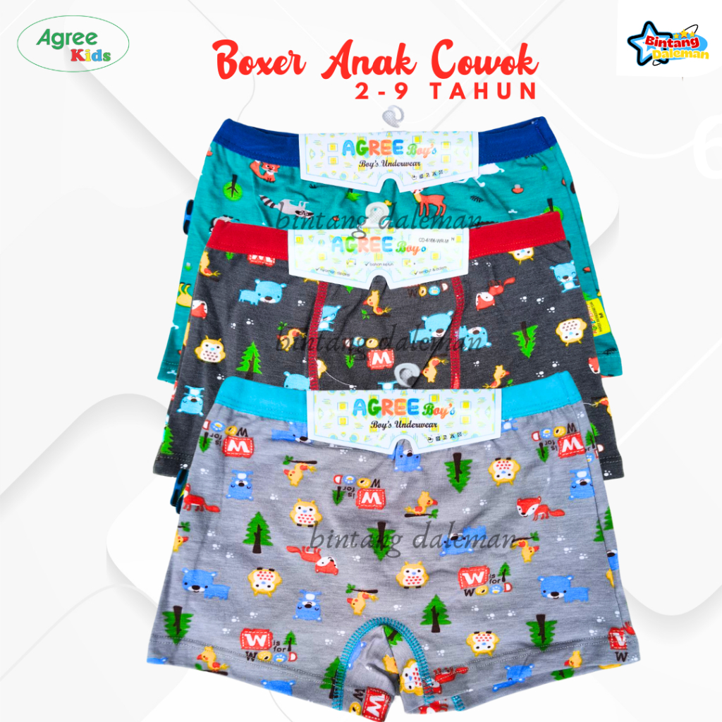 6 Pcs Celana Dalam BOXER anak cowok -Cd Agree boxer Anak Laki-Laki - Boxer Anak Cowok Agree - Cd Box