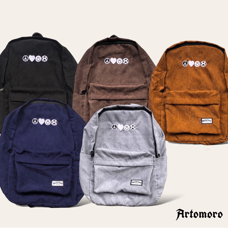 TAS RANSEL CORDUROY EMOJISERVED BACKPACK CORDUROY TAS SEKOLAH PRIA WANITA Ransel