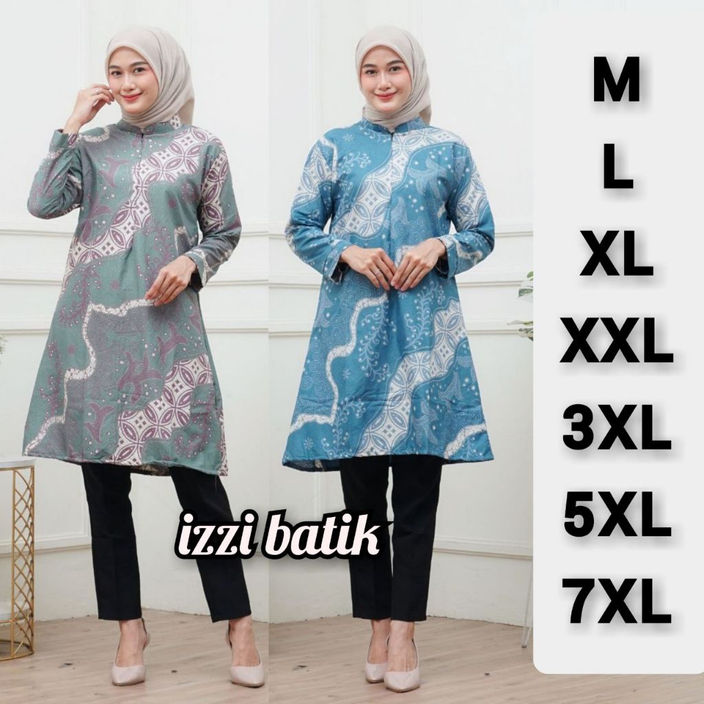 Tunik Batik Wanita Modern Premium Jumbo LD 130 140 Baju Seragam Kantor Guru Kerja Kondangan Terbaru
