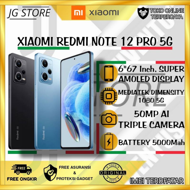 XIAOMI REDMI NOTE 12 PRO 5G ( 8GB+5GB/256GB ) GARANSI RESMI TAM XIAOMI 100% ORIGINAL GARANSI RESMI X