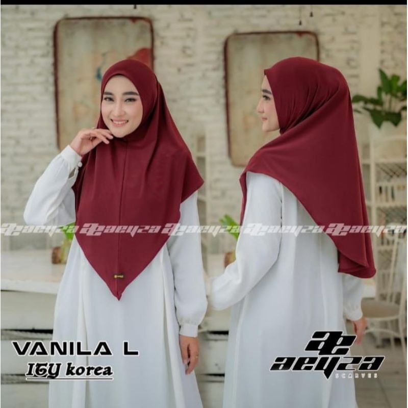KHIMAR INSTANT AEYZA MODEL VANILLA (DEPAN RUNCING) UKURAN L // NONPET // HIJAB INSTAN OVAL
