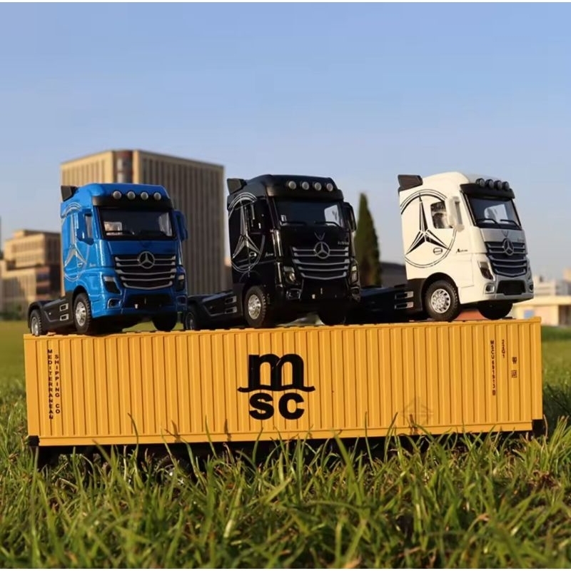 Diecast Container Mercedes Benz niatur Truk Traktor Benz Actros Tractor Kontainer Truck Box Dengan
