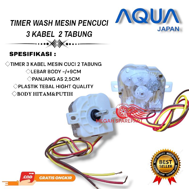 AQUA TIMER WASH PENCUCI / PENGGILING MESIN CUCI AQUA JAPAN 2 TABUNG 3 KABEL
