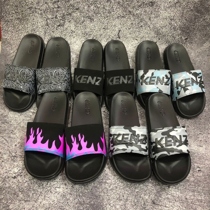 KENZ Sandal Slide Pria Sendal Slop Flip Flop | Sandal Pria Casual hitam putih termurah elegan