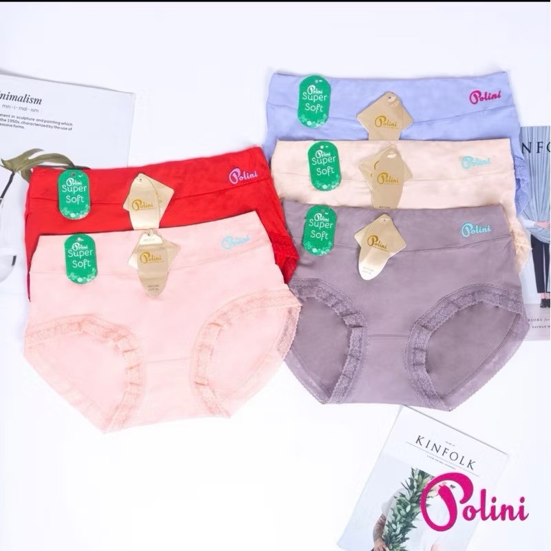 (6pcs) CD perempuan celana dalam wanita cewek POLINI 1264 1232 renda karet besar lebar Coolmax