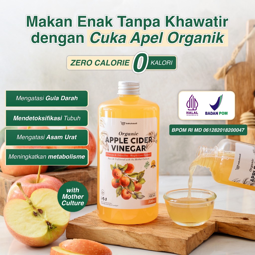 

Apple Cider Vinegar Organic Pure 100% / Cuka Apel Organik BPOM Original Murni Diet Detox
