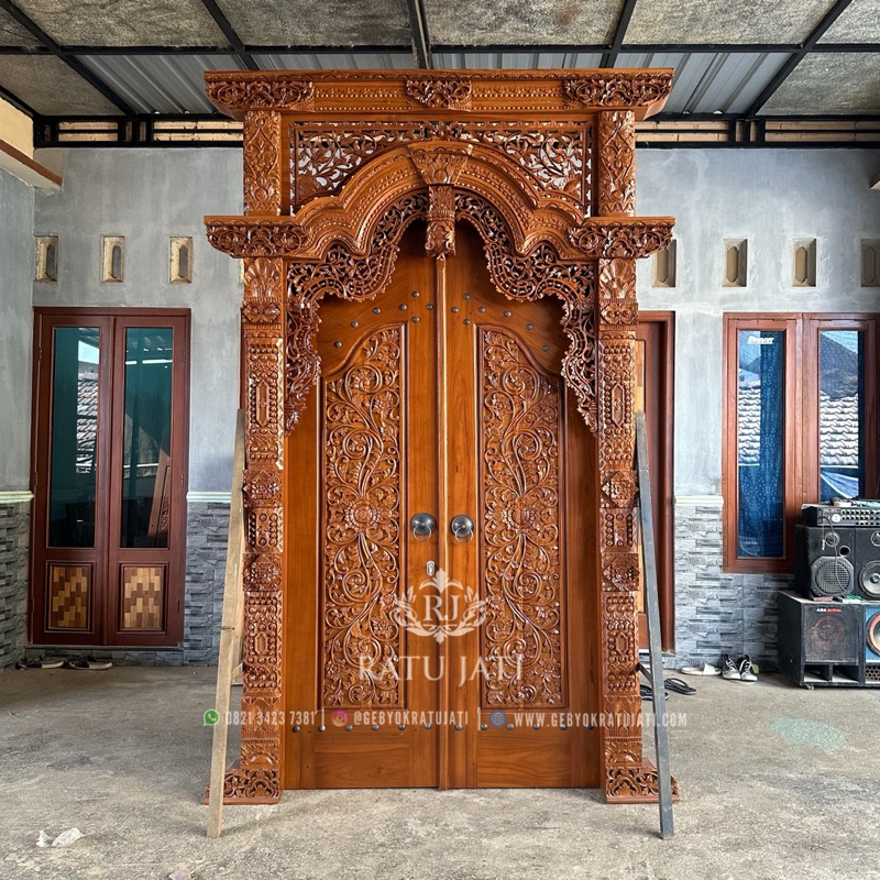 Pintu ukir gebyok gapura terlaris jati jepara premium full ukir