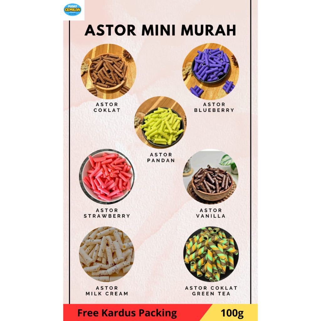 

Snack Kiloan | Astor | Astor Mini | Stick Stik Wafer Mini | Wafer Astor | Mini Roll Astor | Twister | Makanan ringan | Murah Enak Gurih Krispi Crispy | Camilan Cemilan Astor | Astor premium original | Renyah Isi 100 gram.