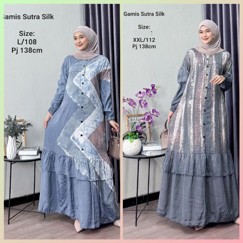 Gamis Sutra Silk Ori | Gamis Silk Silania | Gamis Sutra Susun Tumpuk
