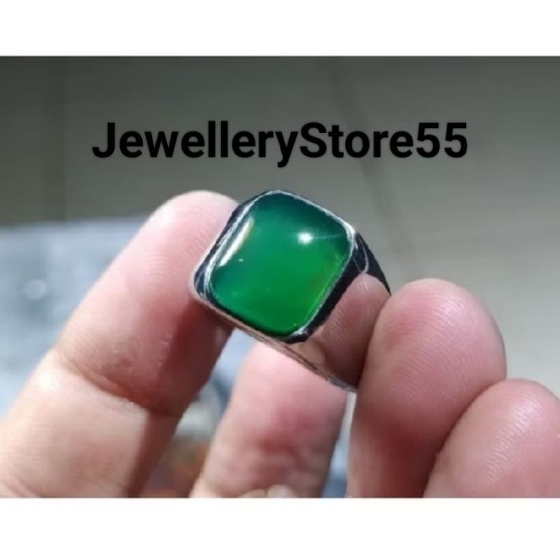 BATU CINCIN AKIK IJO GARUT MODEL KOTAK RING TITANIUM