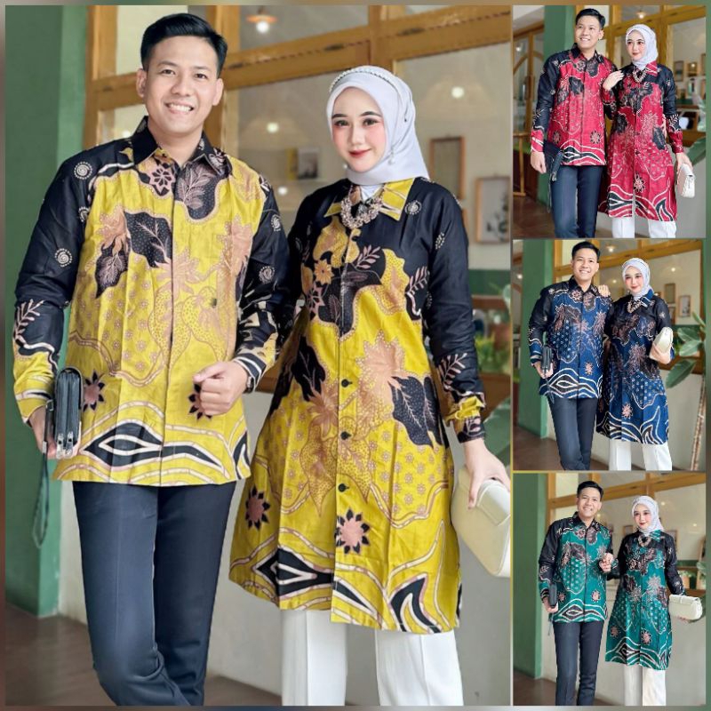 Couple Atasan Tunik Batik Wanita Lompong Kemeja Batik Pria
