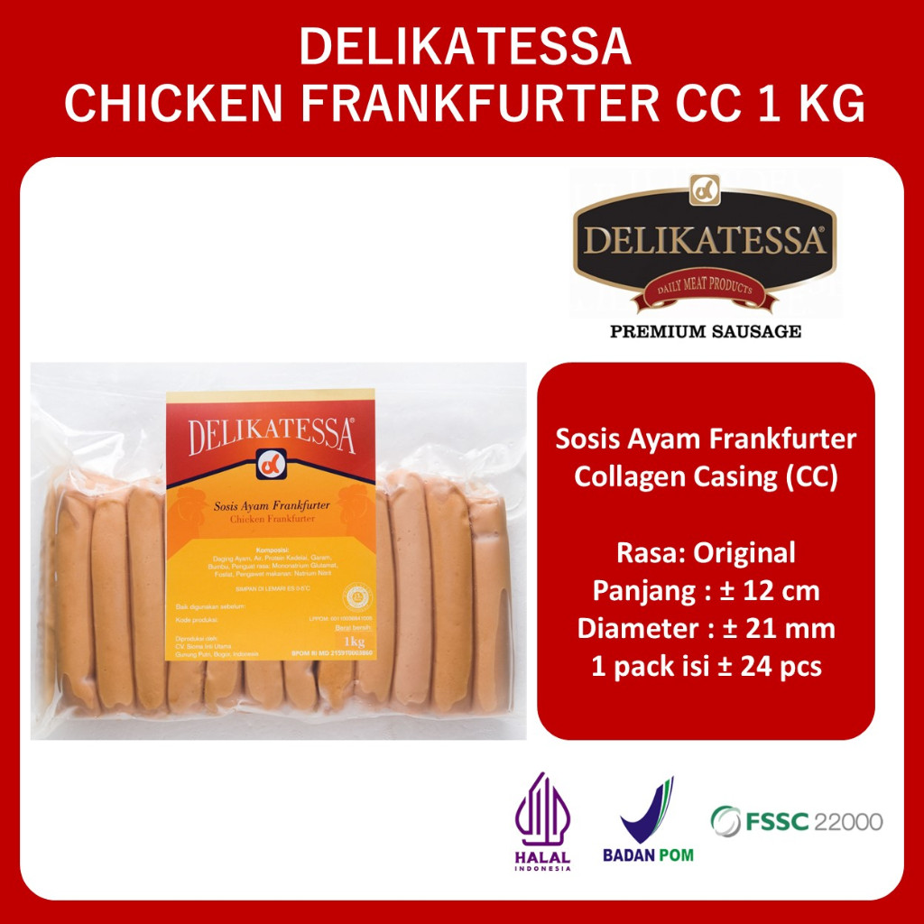 

Delikatessa Chicken Frankfurter (1 KG) Sosis Ayam Hotdog Horeca Halal