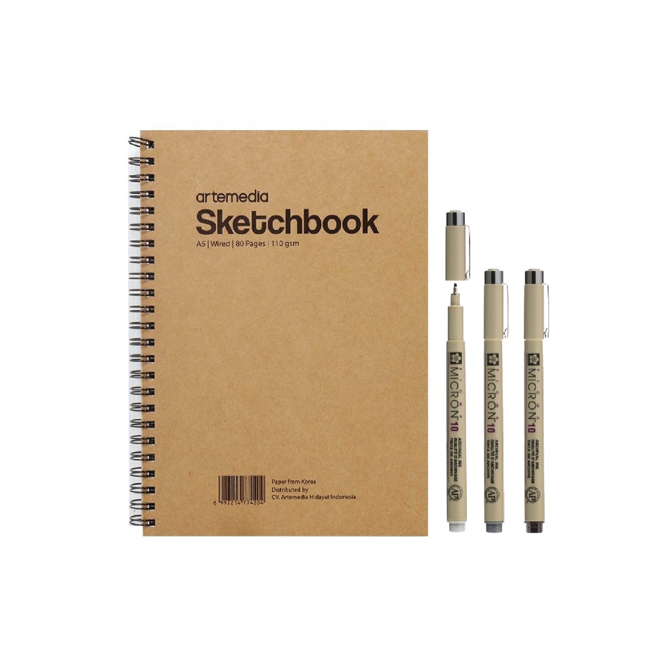 

Langsung Dibeli Artemedia Paket Healing Sketchbook Pigma Micron Drawing Pen