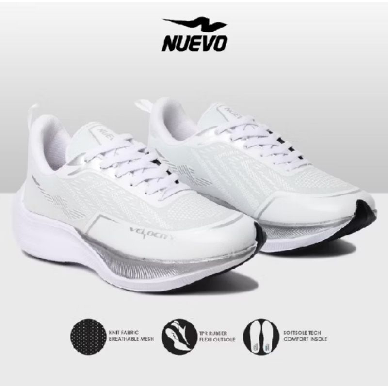 Nuevo - Velocity White Silver Running Shoes Jogging Olahraga. NEW, UK. 41