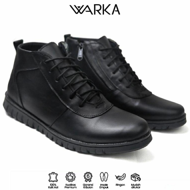 KODE P33W Warka  Cavan Sepatu Boot Pantofel Pria Resleting kulit Asli  Hitam