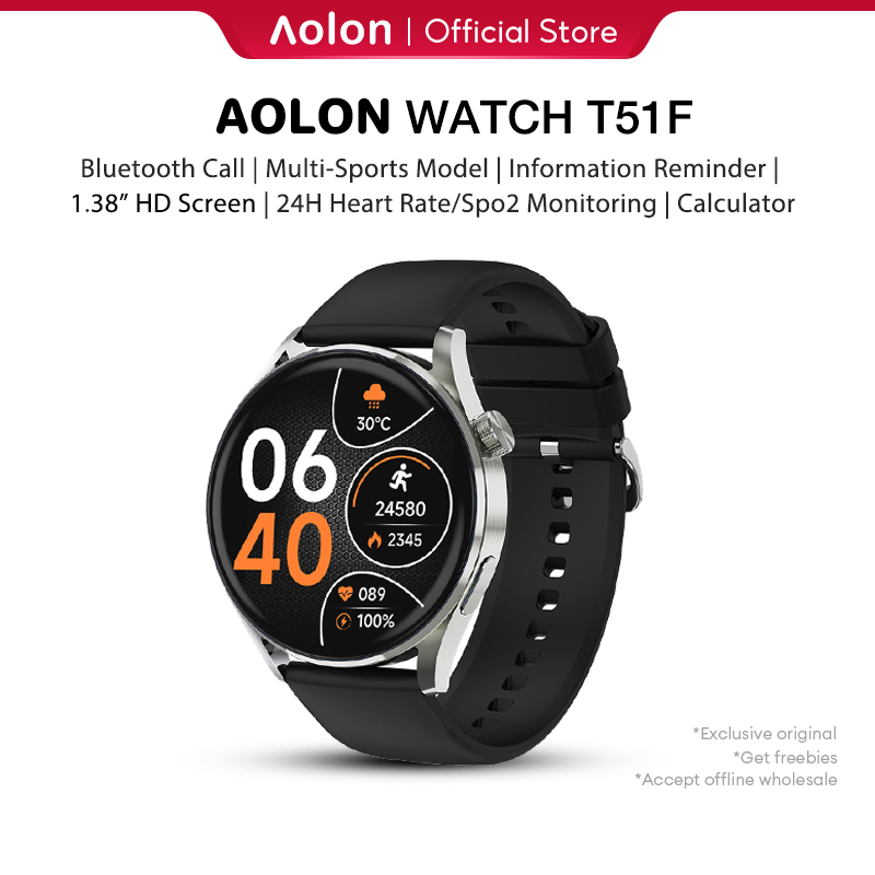 Aolon T51F Smartwatch Original BT calling HR monitor Red light SpO2 Voice assistant 100+watch face S