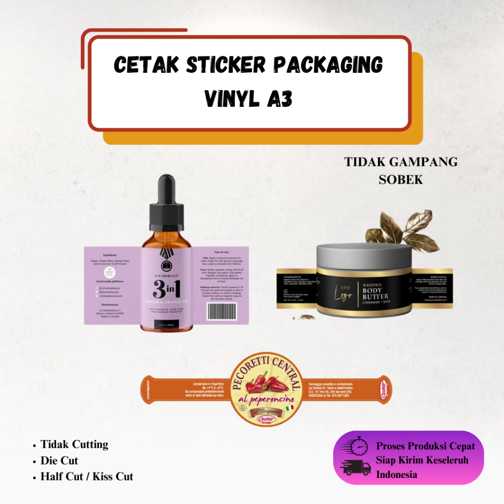 

Cetak Stiker Vinyl Cut A3 / Stiker Label Kemasan Makanan Minuman Online Shop Murah
