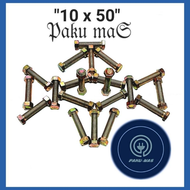 Baut mur M10 x 50 baut 10 panjang 5 cm