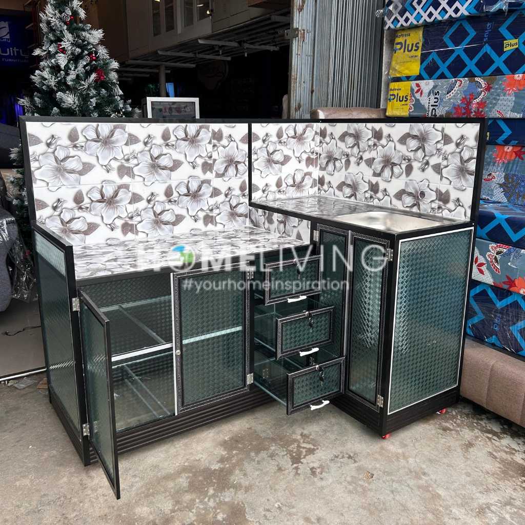 HOMELIVING-MEJA KOMPOR SUDUT KACA/LEMARI KOMPOR SUDUT KACA/MEJA KACA