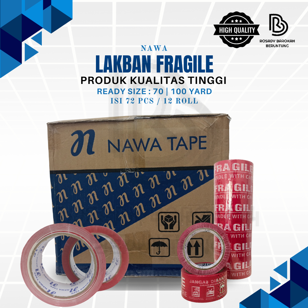 

Lakban Fragile / Isolasi Lakban / Solasi Lakban Fragile Per Karton 72 Pcs