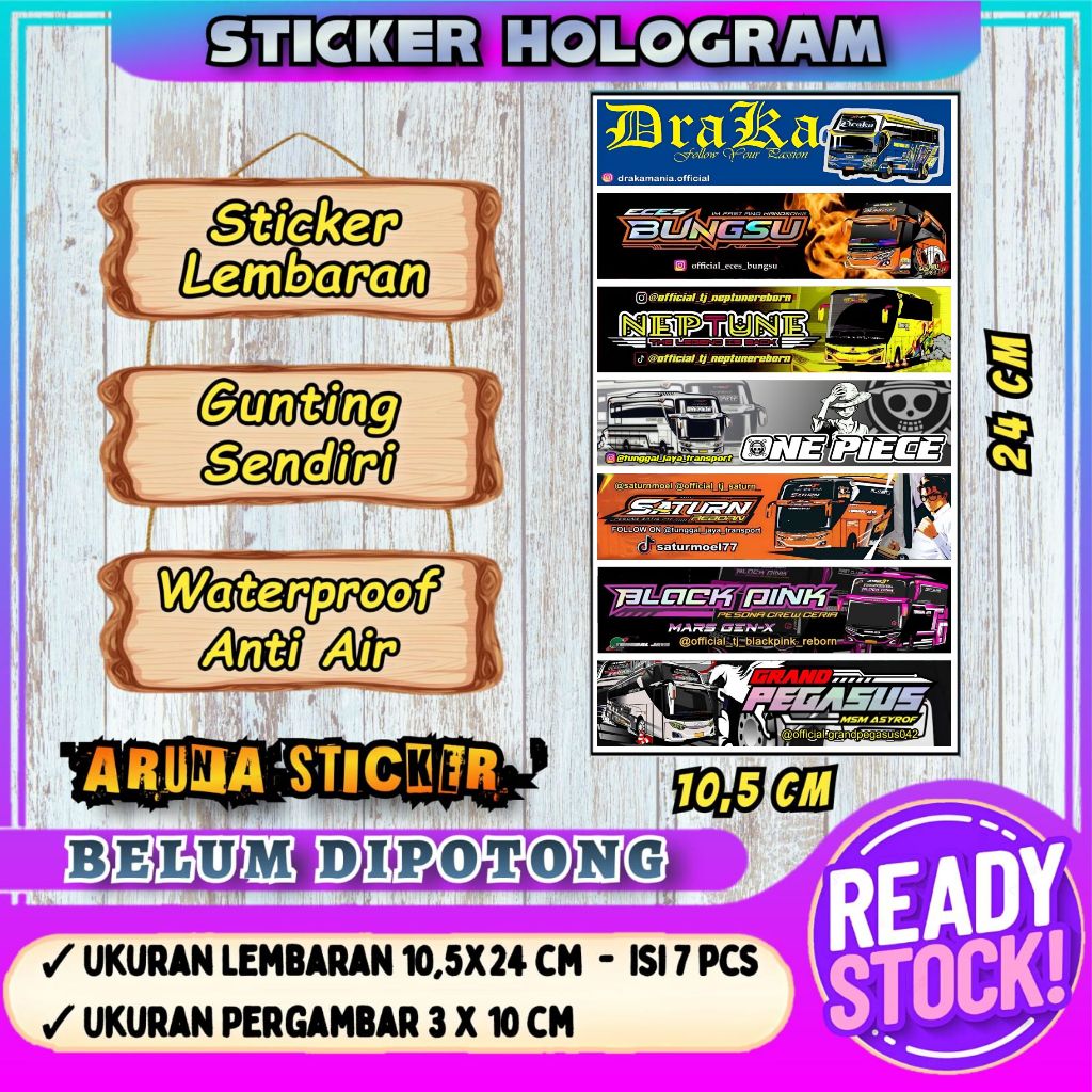 

7 PC STIKER BUS PANJANG Stiker Bus Basuri Lembaran Hologram Anti Air Sticker Telolet Basuri