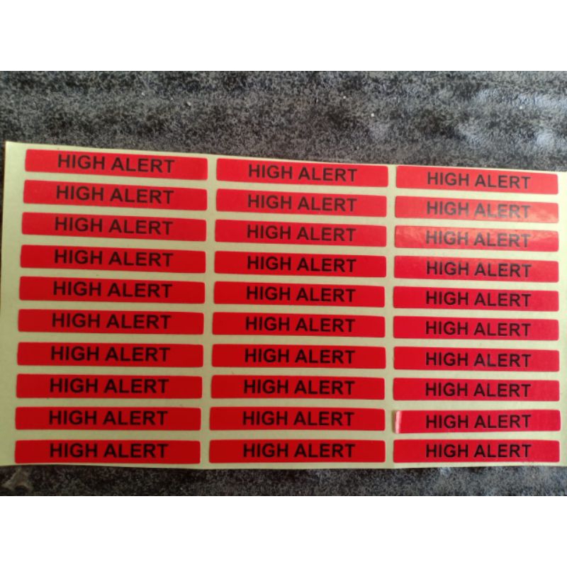 

label high alert warna merah ukuran 0,5cm x 4 cm ( 30 lembar )